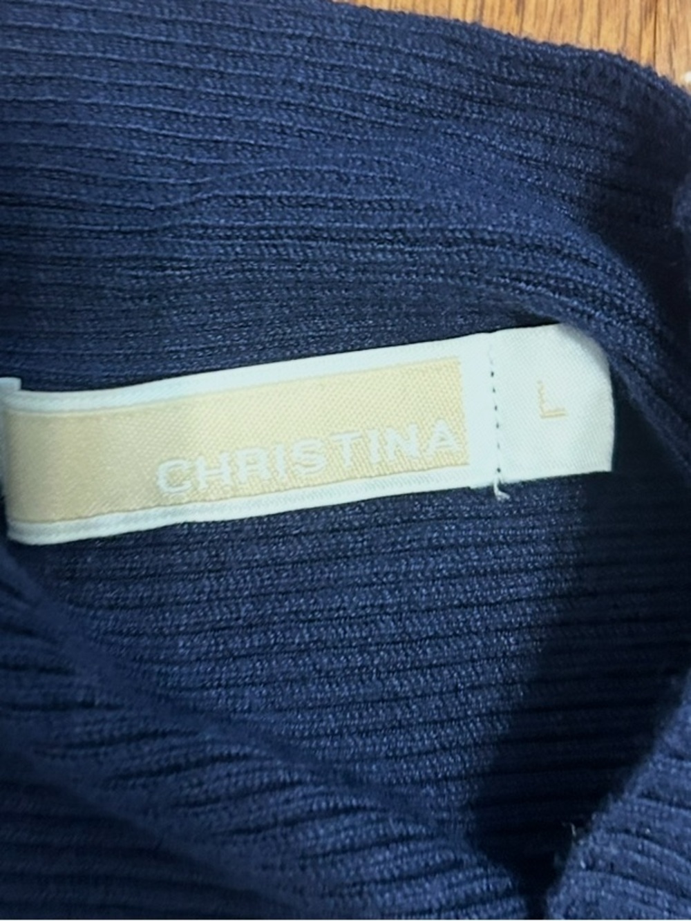 Christina Navy Ribbed Open Front Cardigan Sweater Women's Large - Picture 3 of 7